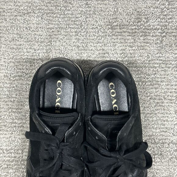 Coach Carter Runner Shoes Mens 8.5 D Leather Lace Up FG1599 Black Sneakers - Picture 3 of 10